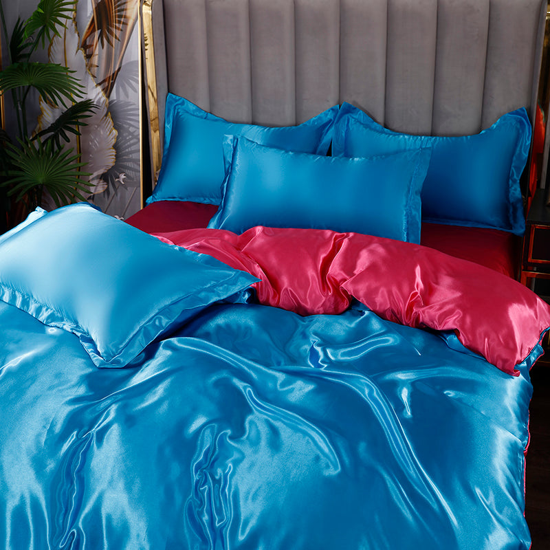 Set in seta satinata 4 pezzi 22 Momme | Toni blu