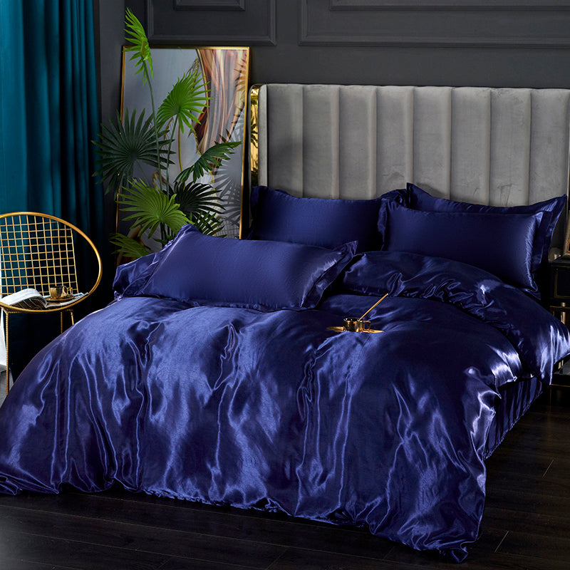 Set in seta satinata 4 pezzi 22 Momme | Toni blu